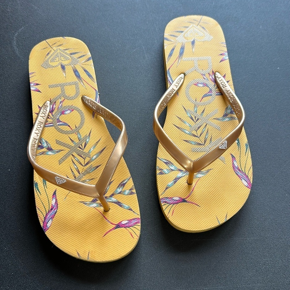 ROXY WOMEN'S MELON III YELLOW PRINT FLIP FLOP SANDAL VAR. SIZE 7